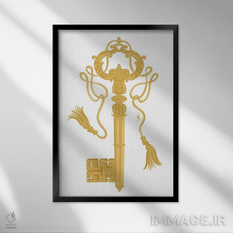 تابلو دکوراتیو کلید طلایی اثر لا فم ژوژو - نمای قابدار مشکی