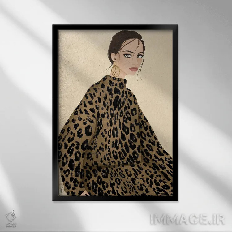 تابلو دکوراتیو بانوی یوزپلنگی اثر لا فم ژوژو - نمای قابدار مشکی