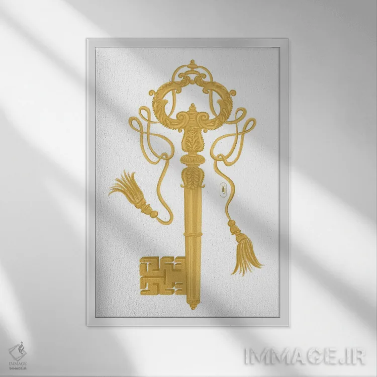تابلو دکوراتیو کلید طلایی اثر لا فم ژوژو - نمای قابدار سفید