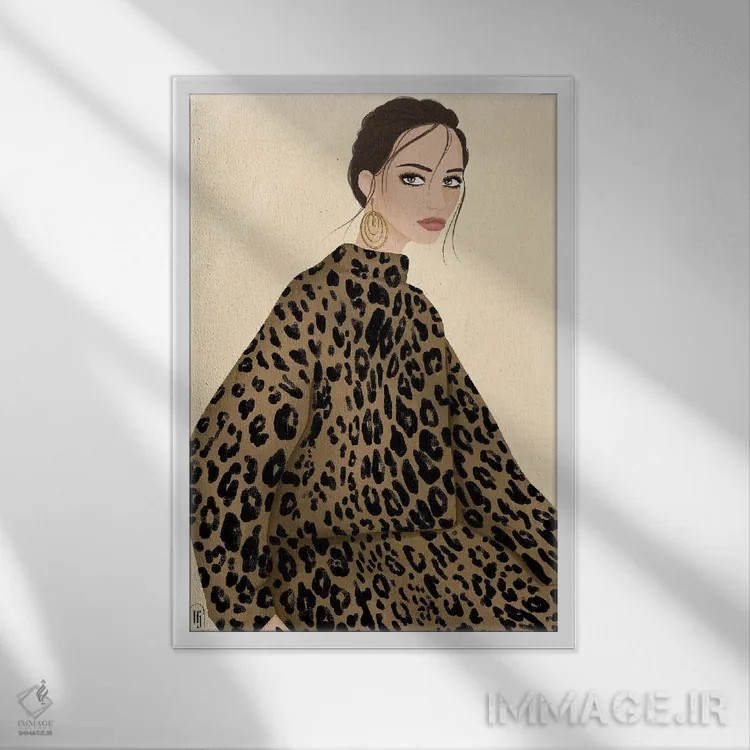 تابلو دکوراتیو بانوی یوزپلنگی اثر لا فم ژوژو - نمای قابدار سفید