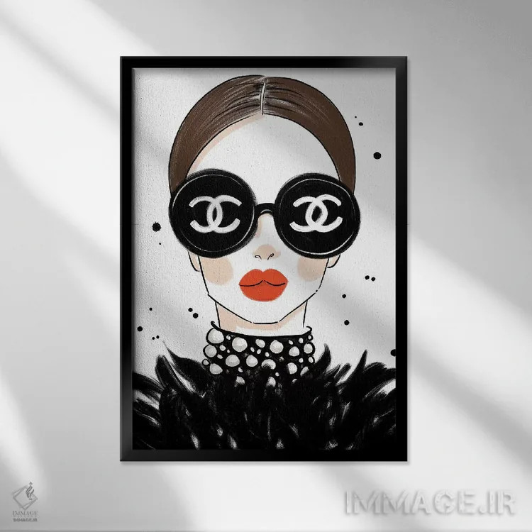 تابلو دکوراتیو عینک آفتابی شنل اثر لا فم ژوژو - نمای قابدار مشکی