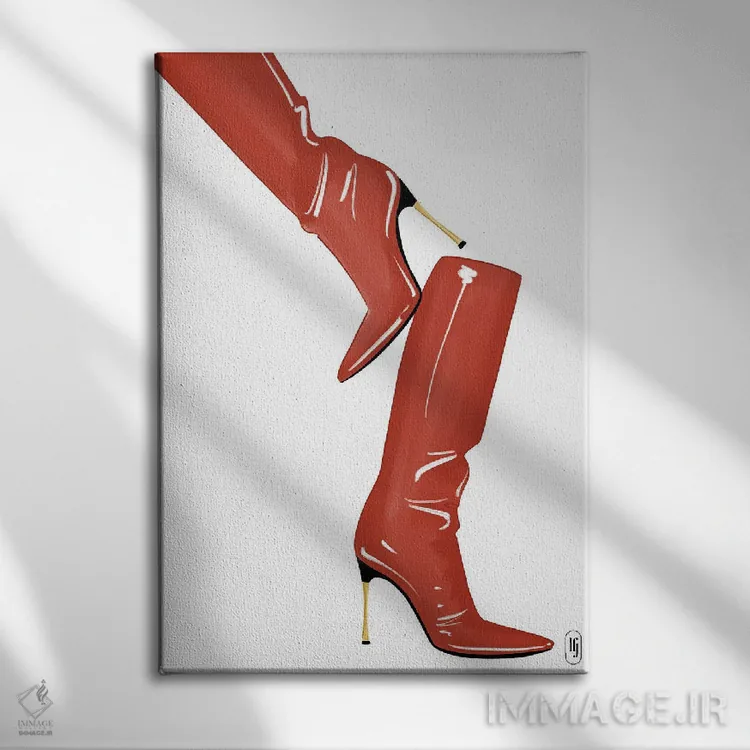 تابلو دکوراتیو چکمه های قرمز اثر لا فم ژوژو - نمای روبهرو روی دیوار