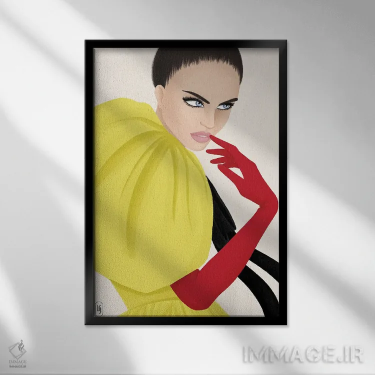 تابلو دکوراتیو دستکش قرمز اثر لا فم ژوژو - نمای قابدار مشکی