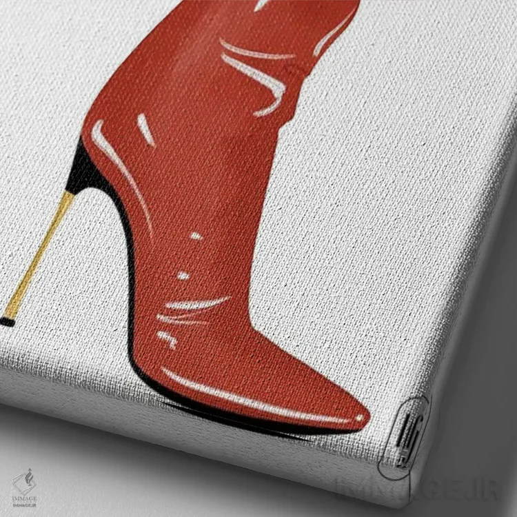 تابلو دکوراتیو چکمه های قرمز اثر لا فم ژوژو - نمای نزدیک بافت بوم