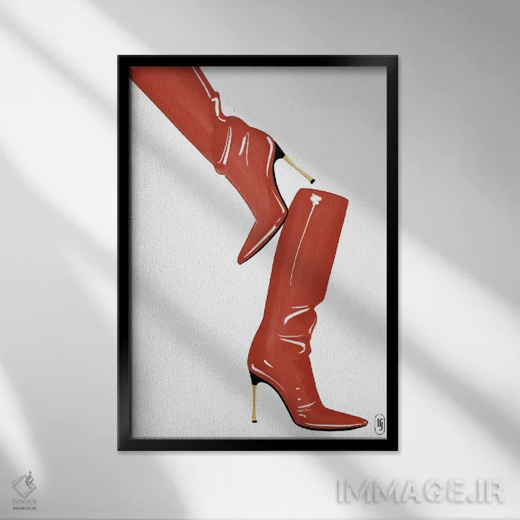 تابلو دکوراتیو چکمه های قرمز اثر لا فم ژوژو - نمای قابدار مشکی