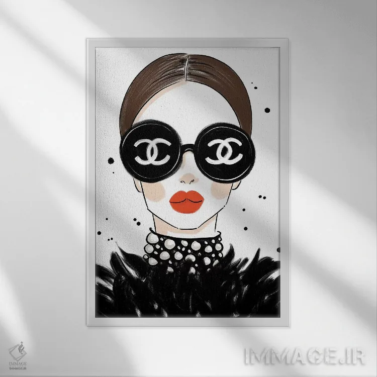 تابلو دکوراتیو عینک آفتابی شنل اثر لا فم ژوژو - نمای قابدار سفید