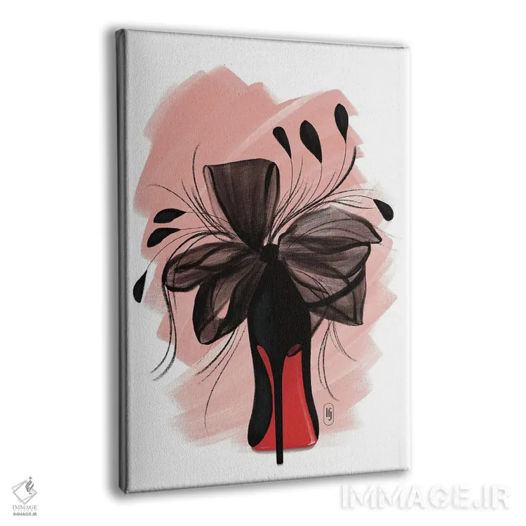 تابلو دکوراتیو پاشنه بلند با پر مشکی اثر لا فم ژوژو - نمای پرسپکتیو محصول