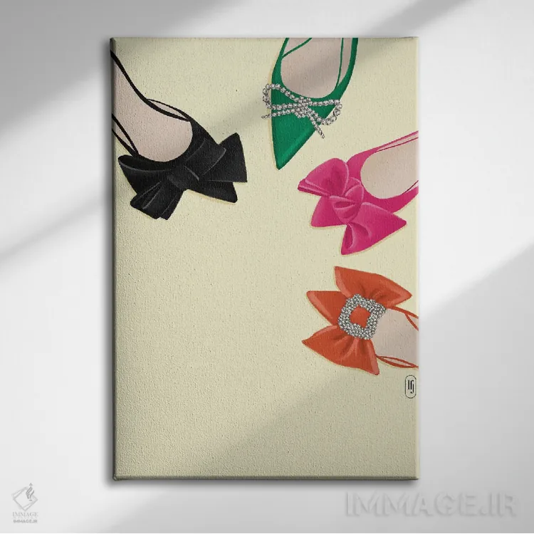 تابلو دکوراتیو کفش های پاپیونی اثر لا فم ژوژو - نمای روبهرو روی دیوار