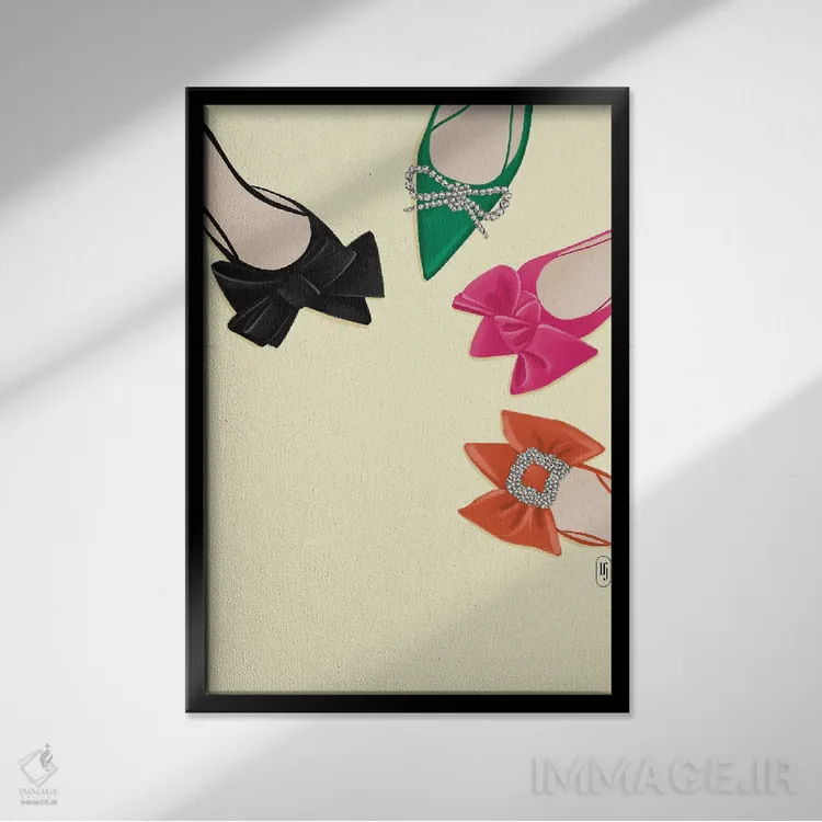 تابلو دکوراتیو کفش های پاپیونی اثر لا فم ژوژو - نمای قابدار مشکی