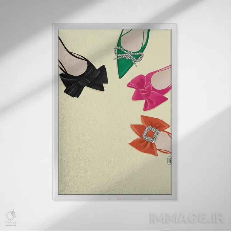 تابلو دکوراتیو کفش های پاپیونی اثر لا فم ژوژو - نمای قابدار سفید