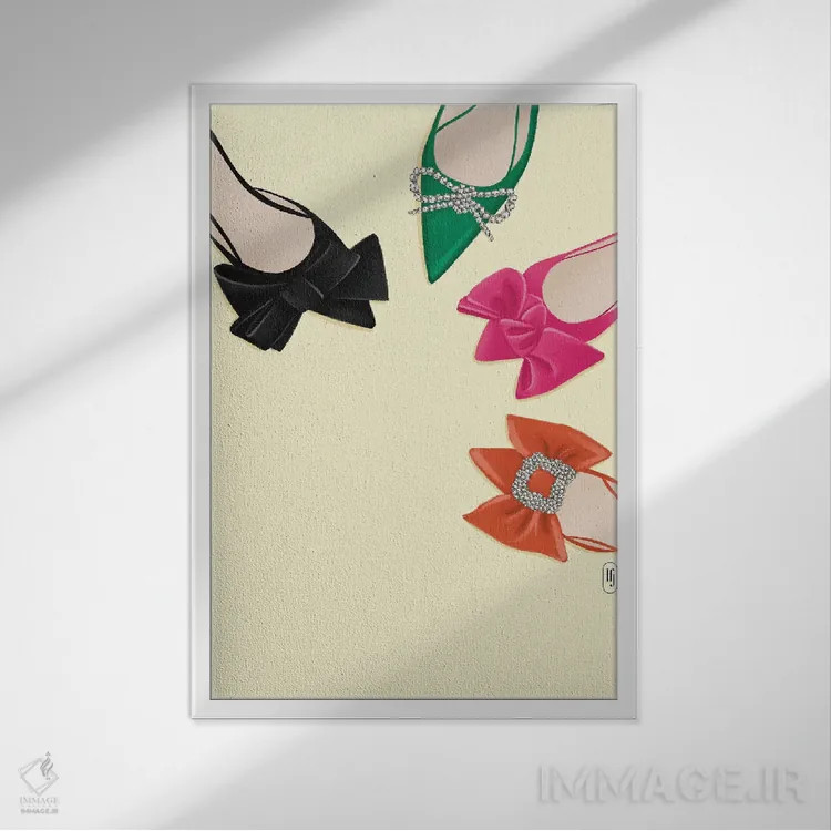 تابلو دکوراتیو کفش های پاپیونی اثر لا فم ژوژو - نمای قابدار سفید