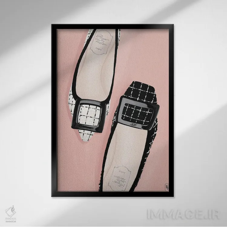 تابلو دکوراتیو کفش باله چهارخانه اثر لا فم ژوژو - نمای قابدار مشکی