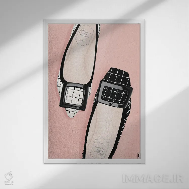 تابلو دکوراتیو کفش باله چهارخانه اثر لا فم ژوژو - نمای قابدار سفید