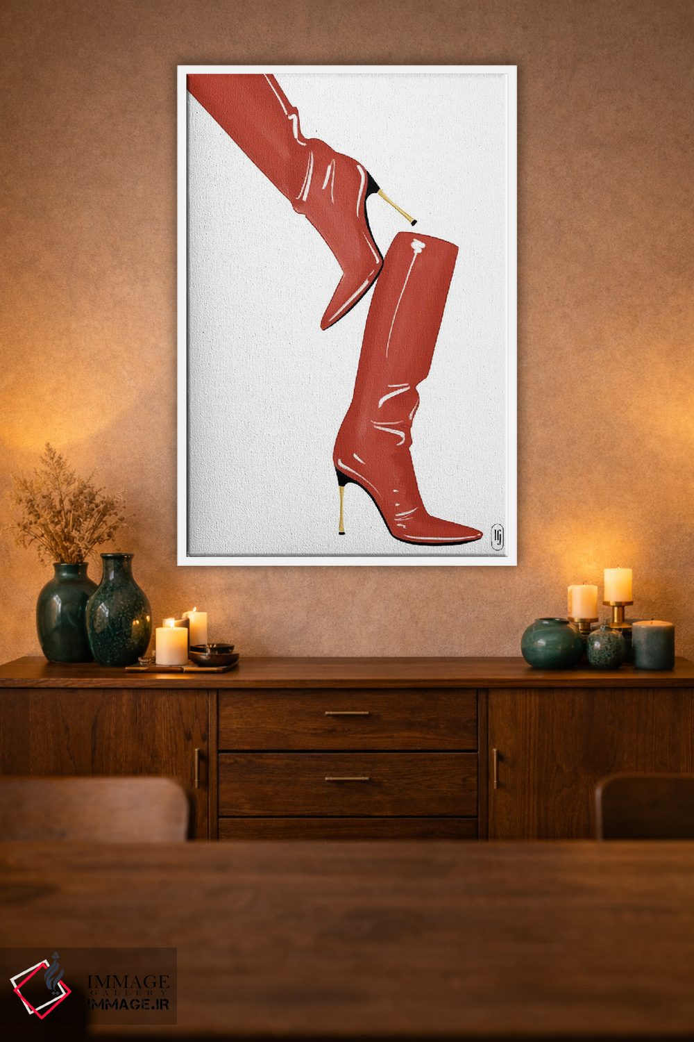 تابلو دکوراتیو چکمه های قرمز اثر لا فم ژوژو - D1W