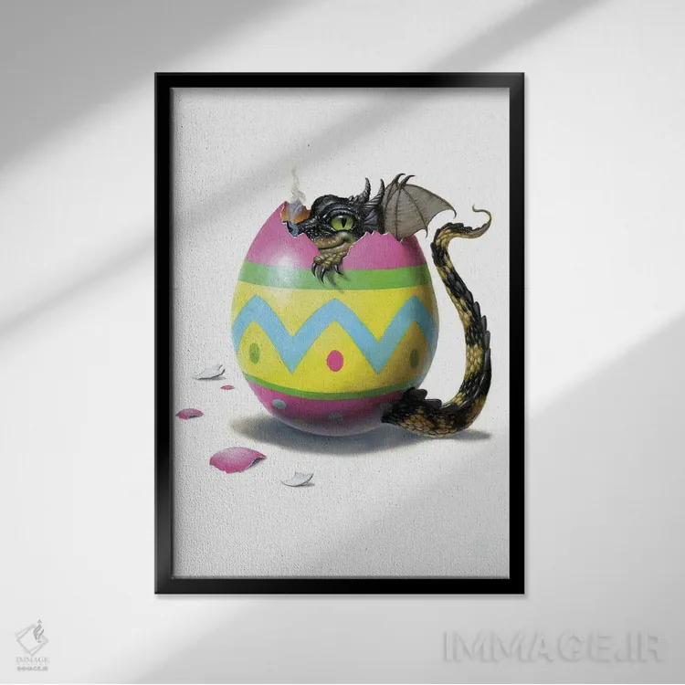 تابلو دکوراتیو تخم اژدها اثر لیزا فالکن سترن - نمای قابدار مشکی