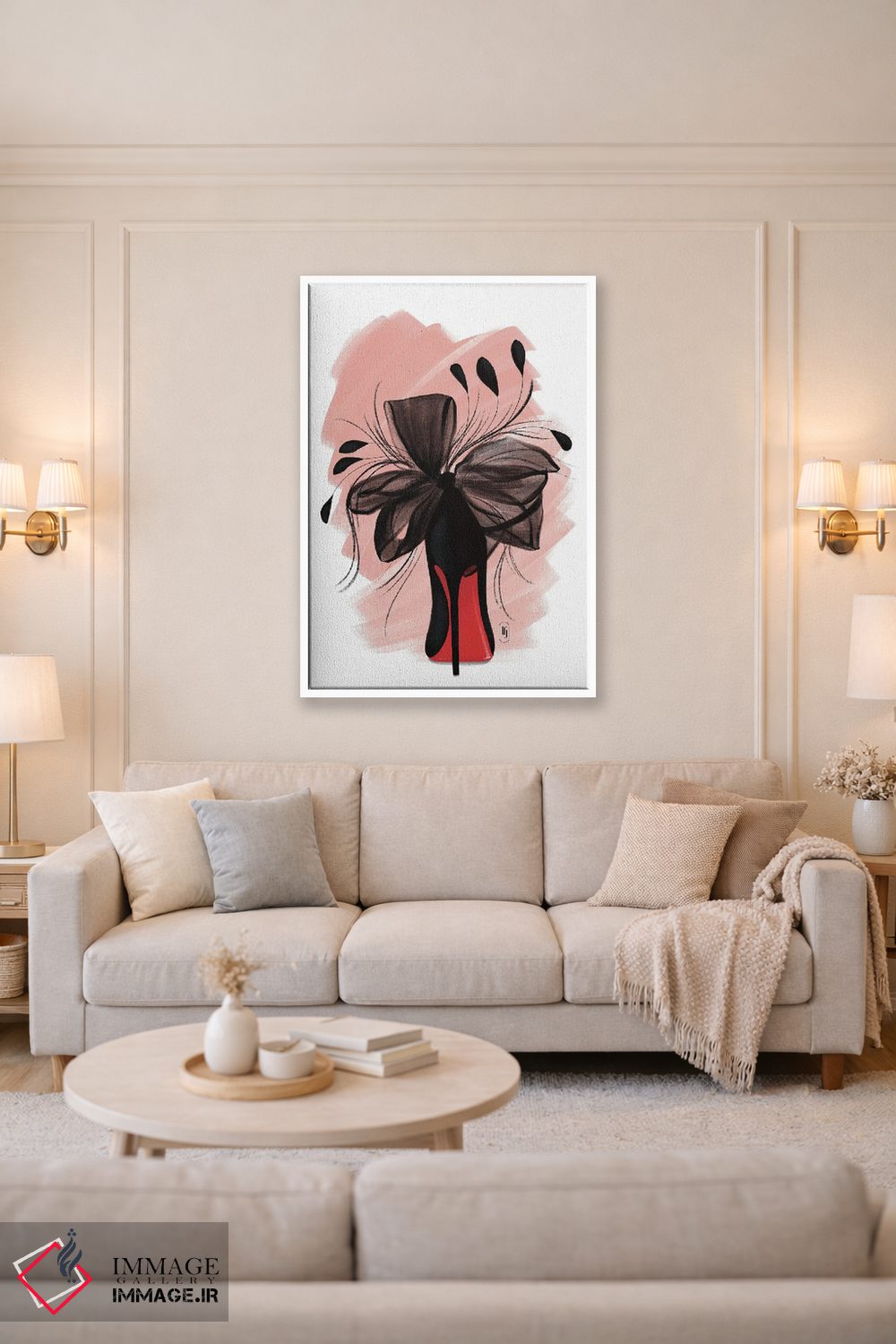 تابلو دکوراتیو پاشنه بلند با پر مشکی اثر لا فم ژوژو - D3W