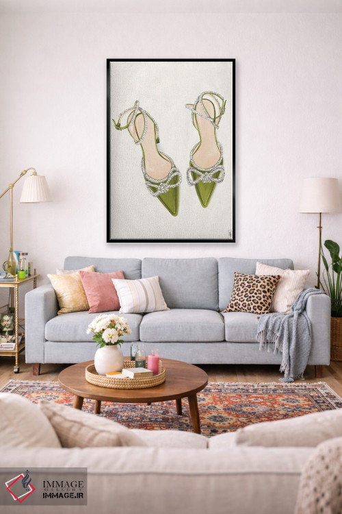 تابلو دکوراتیو کفش پاشنه بلند سبز درخشان اثر لا فم ژوژو - D1B