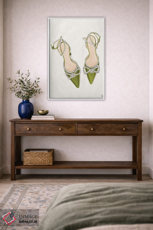 تابلو دکوراتیو کفش پاشنه بلند سبز درخشان اثر لا فم ژوژو - D4W