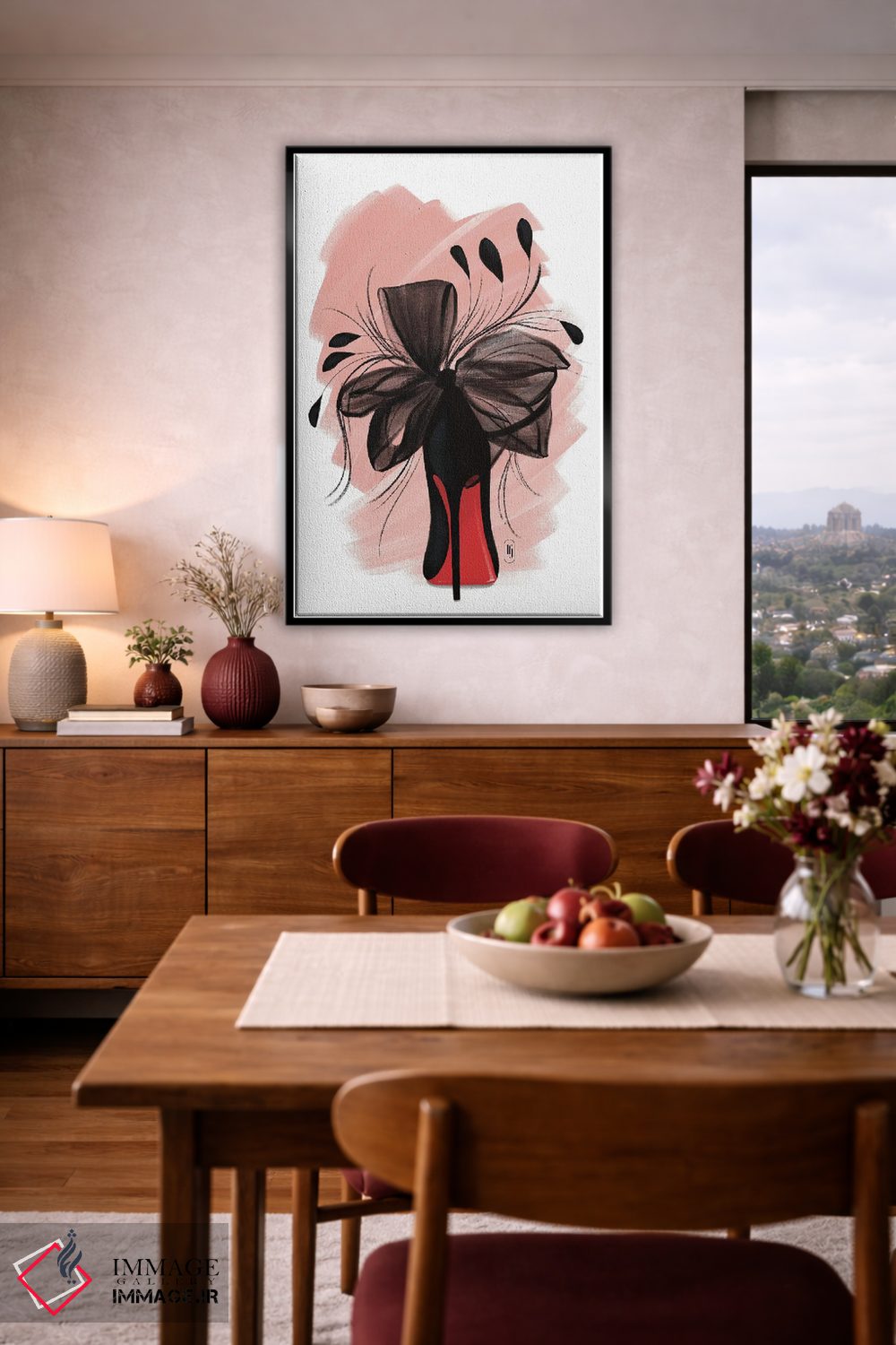 تابلو دکوراتیو پاشنه بلند با پر مشکی اثر لا فم ژوژو - D5B