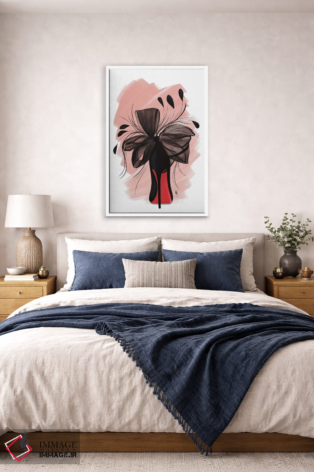 تابلو دکوراتیو پاشنه بلند با پر مشکی اثر لا فم ژوژو - D6W