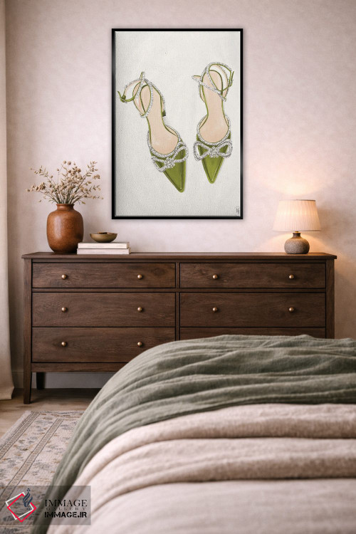 تابلو دکوراتیو کفش پاشنه بلند سبز درخشان اثر لا فم ژوژو - D5B