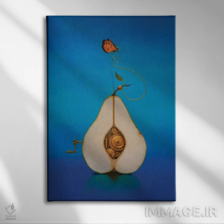 تابلو دکوراتیو گلابی استیم پانک اثر لیزا فالکن سترن - نمای روبهرو روی دیوار