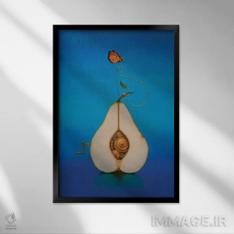 تابلو دکوراتیو گلابی استیم پانک اثر لیزا فالکن سترن - نمای قابدار مشکی