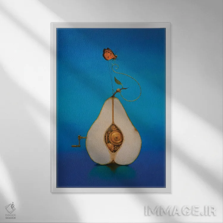 تابلو دکوراتیو گلابی استیم پانک اثر لیزا فالکن سترن - نمای قابدار سفید