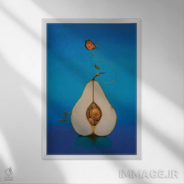 تابلو دکوراتیو گلابی استیم پانک اثر لیزا فالکن سترن - نمای قابدار سفید