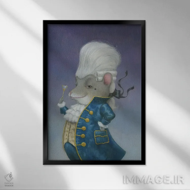 تابلو دکوراتیو موش کلاه گیسی اثر لیزا فالکن سترن - نمای قابدار مشکی