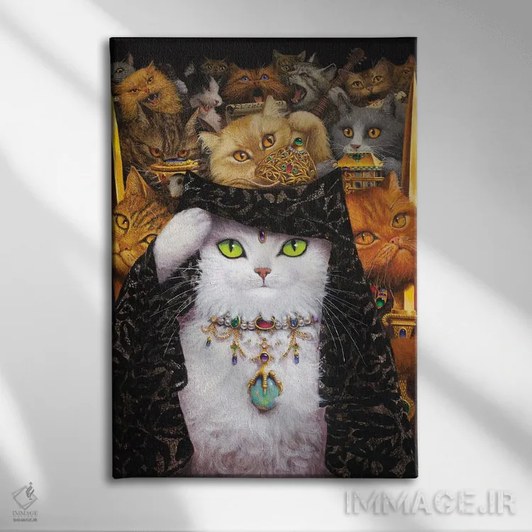 تابلو دکوراتیو گربه سفید اثر لیزا فالکن سترن - نمای روبهرو روی دیوار