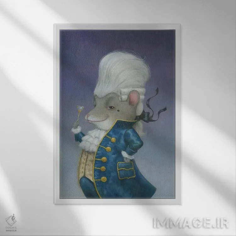 تابلو دکوراتیو موش کلاه گیسی اثر لیزا فالکن سترن - نمای قابدار سفید