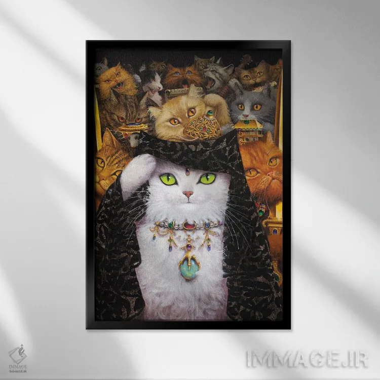 تابلو دکوراتیو گربه سفید اثر لیزا فالکن سترن - نمای قابدار مشکی