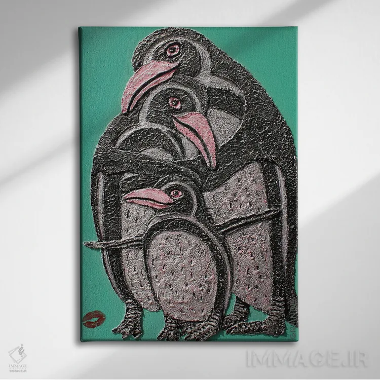 تابلو دکوراتیو عشق پنگوئنی اثر آلا گرانده - نمای روبهرو روی دیوار