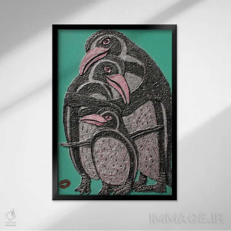 تابلو دکوراتیو عشق پنگوئنی اثر آلا گرانده - نمای قابدار مشکی