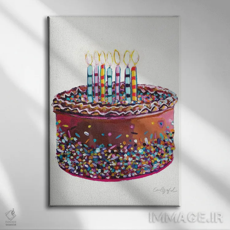 تابلو دکوراتیو کیک تولد اثر لورل گرینفیلد - نمای روبهرو روی دیوار