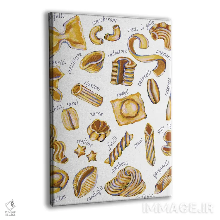 تابلو دکوراتیو پاستا روی زمینه سفید اثر لورل گرینفیلد - نمای پرسپکتیو محصول