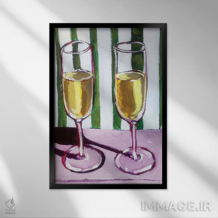 تابلو دکوراتیو شامپاین برای دو نفر اثر لورل گرینفیلد - نمای قابدار مشکی