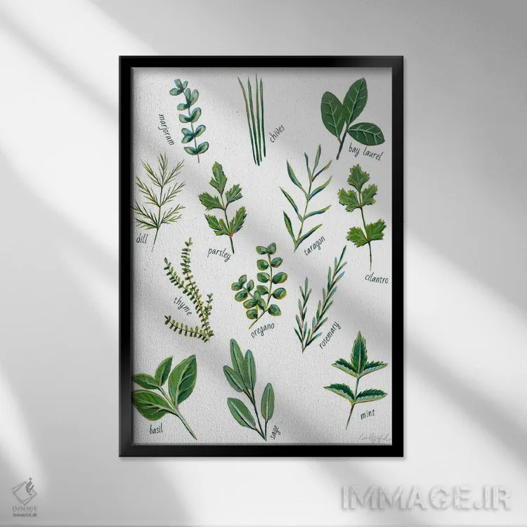 تابلو دکوراتیو سبزیجات معطر اثر لورل گرینفیلد - نمای قابدار مشکی