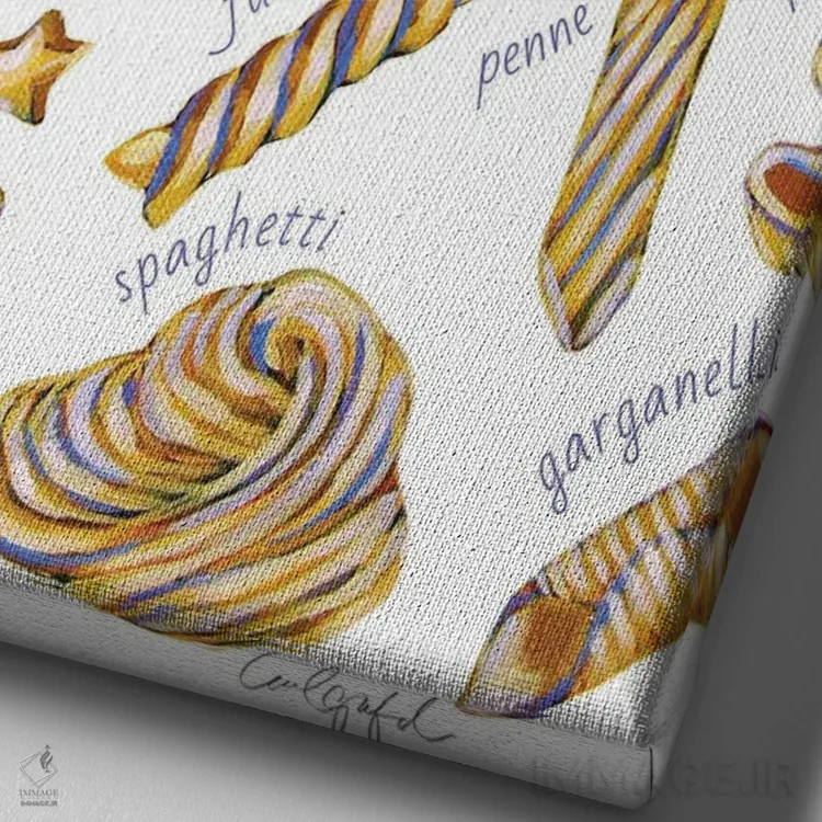 تابلو دکوراتیو پاستا روی زمینه سفید اثر لورل گرینفیلد - نمای نزدیک بافت بوم