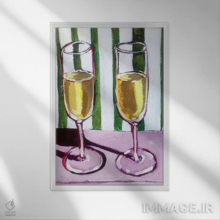 تابلو دکوراتیو شامپاین برای دو نفر اثر لورل گرینفیلد - نمای قابدار سفید