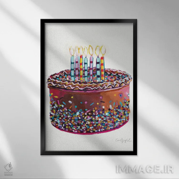 تابلو دکوراتیو کیک تولد اثر لورل گرینفیلد - نمای قابدار مشکی