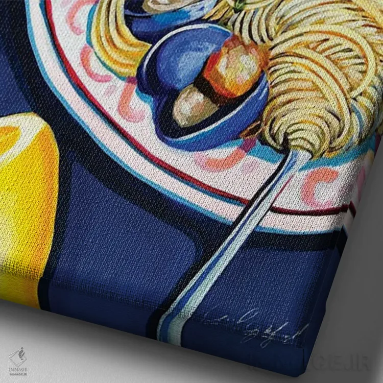 تابلو دکوراتیو لینگویینی و صدف اثر لورل گرینفیلد - نمای نزدیک بافت بوم