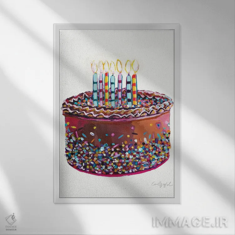 تابلو دکوراتیو کیک تولد اثر لورل گرینفیلد - نمای قابدار سفید