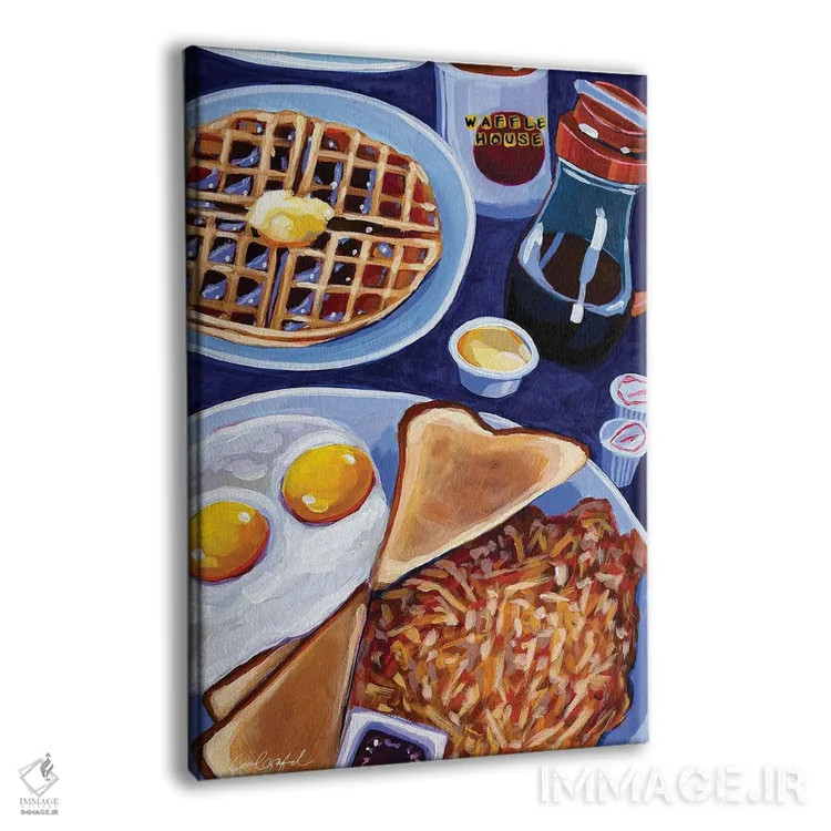 تابلو دکوراتیو صبحانه وافل هاوس در آبی اثر لورل گرینفیلد - نمای پرسپکتیو محصول