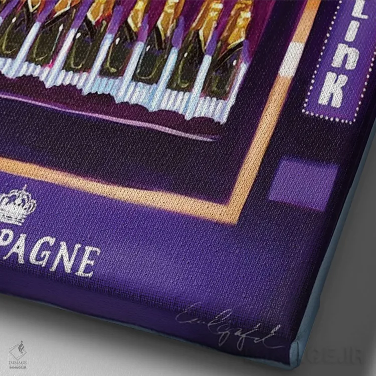 تابلو دکوراتیو دستگاه فروش خودکار شامپاین اثر لورل گرینفیلد - نمای نزدیک بافت بوم