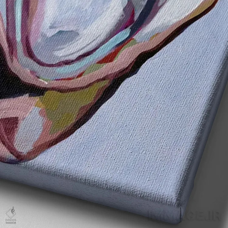 تابلو دکوراتیو صدف در رنگ های پاستلی اثر لورل گرینفیلد - نمای نزدیک بافت بوم