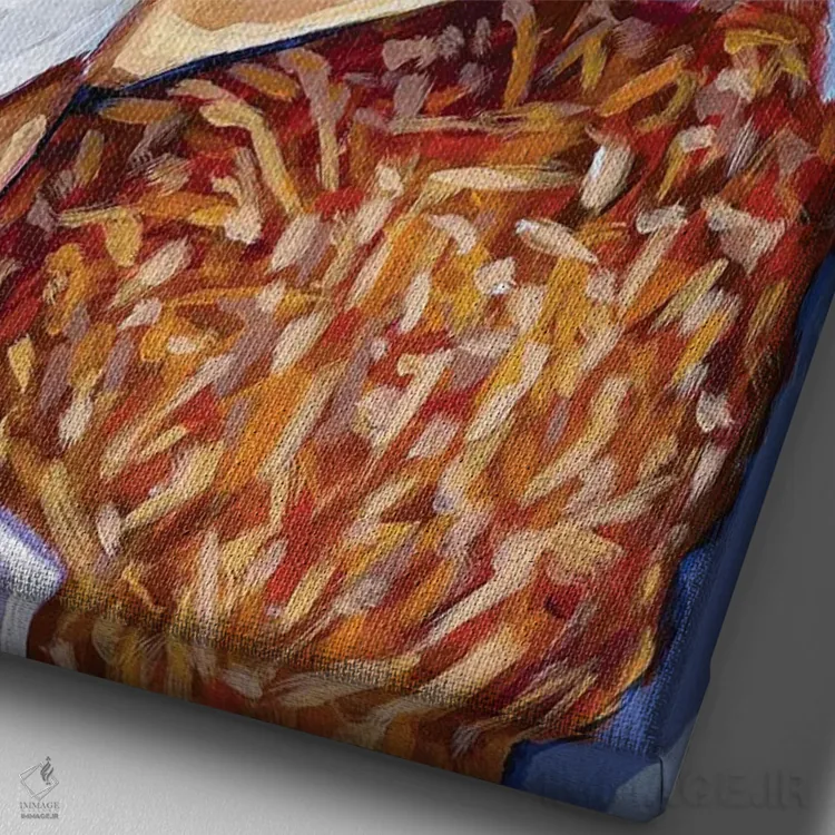 تابلو دکوراتیو صبحانه وافل هاوس در آبی اثر لورل گرینفیلد - نمای نزدیک بافت بوم