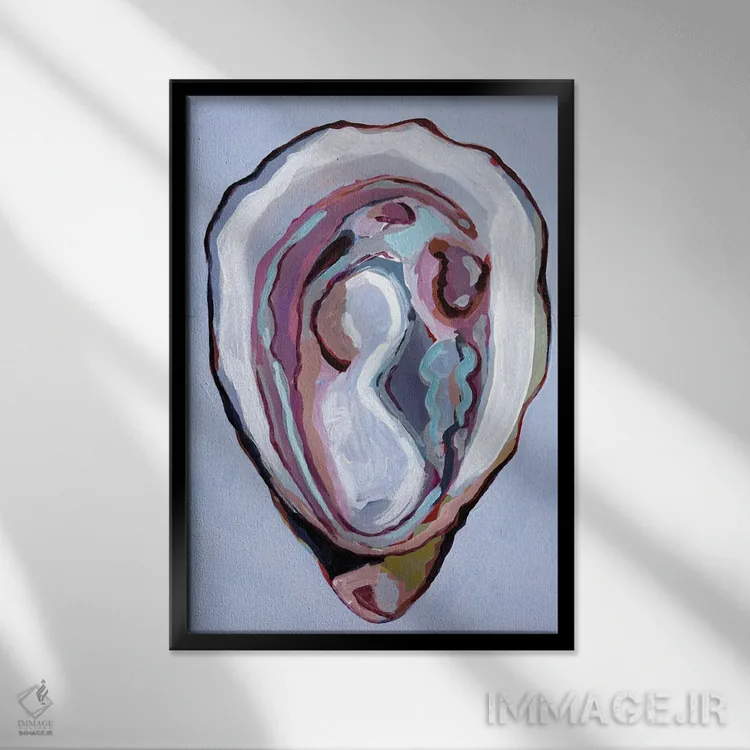 تابلو دکوراتیو صدف در رنگ های پاستلی اثر لورل گرینفیلد - نمای قابدار مشکی