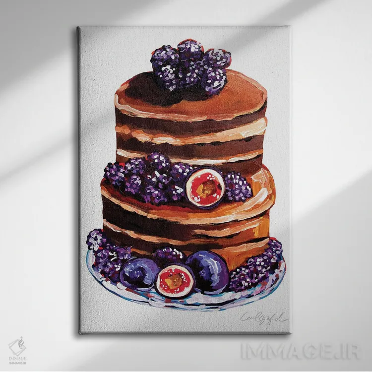 تابلو دکوراتیو کیک انجیر و شاتوت اثر لورل گرینفیلد - نمای روبهرو روی دیوار